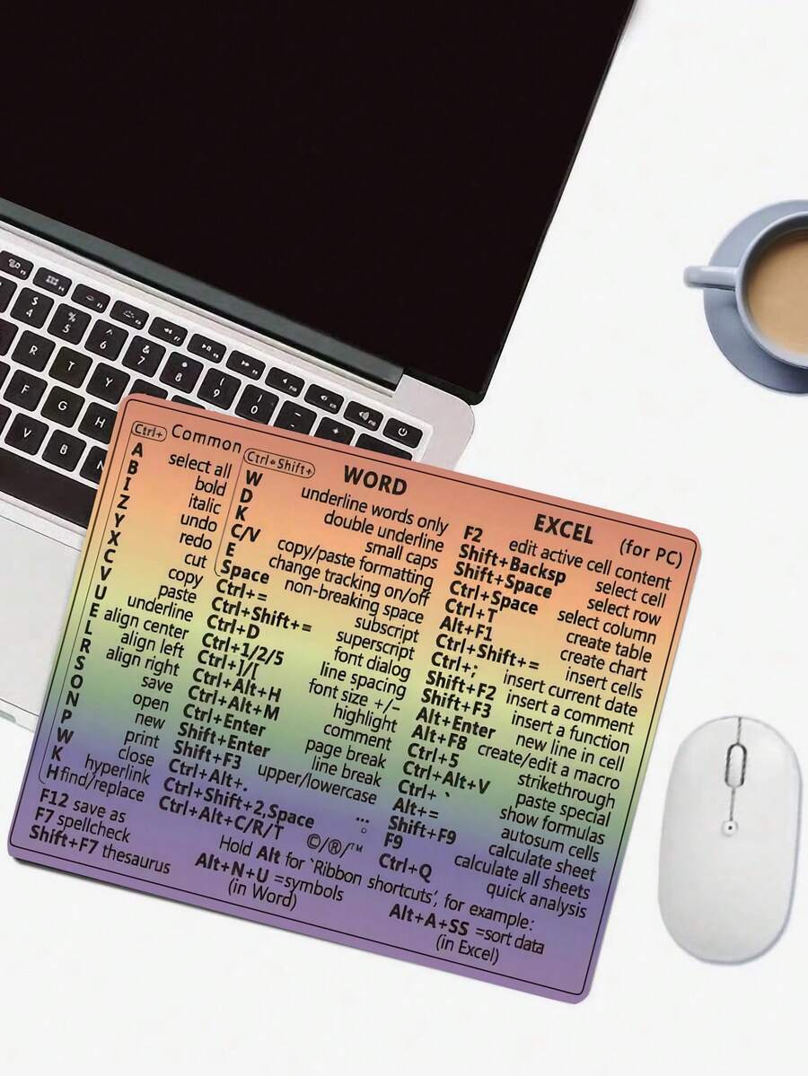 1pc Mouse Pad - Windows Shortcut Keyboard Mouse Pad, Computer Function Shortcut Mouse Pad, Non-Slip Rubber Mouse Pad, Office Software Office For Word Excel PPT Shortcut Mouse Pad - Multicolor - View 1