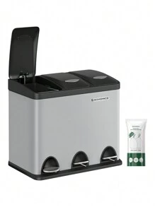 SONGMICS Mülleimer, Mülltrennsystem, aus Metall, 24 L, Küche,LTBDE024G01 - Grau - Übersicht 1