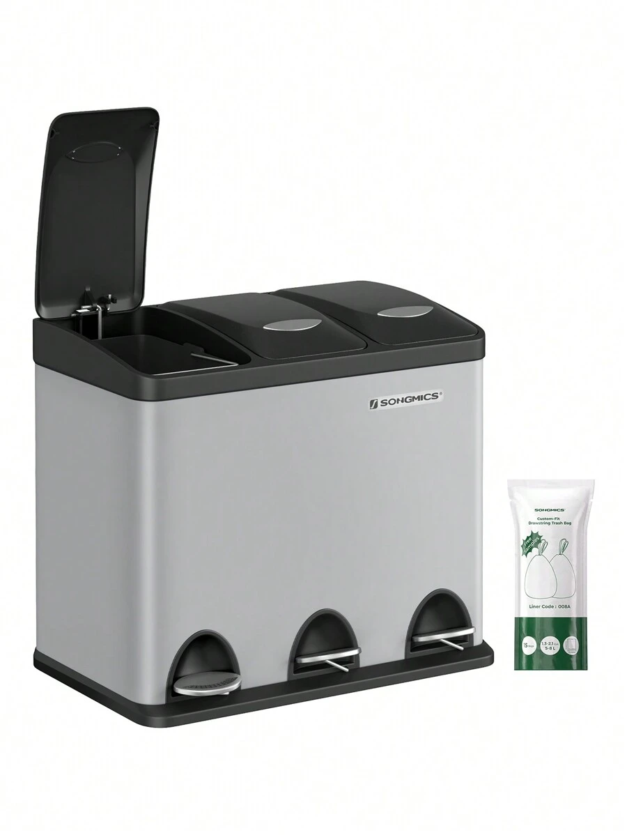 SONGMICS Mülleimer, Mülltrennsystem, aus Metall, 24 L, Küche,LTBDE024G01 - Grau - Übersicht 1