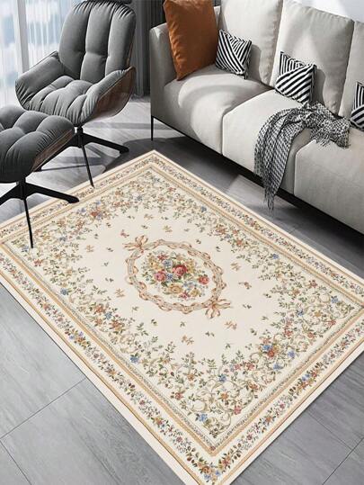 1pc Geometric Pattern Series Rug, Modern Minimalist Floral & Plant Design Carpet
