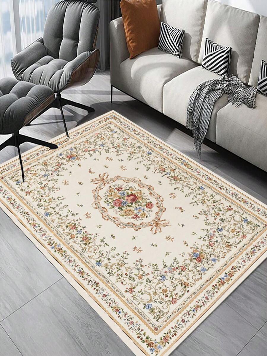 1pc Geometric Pattern Series Rug, Modern Minimalist Floral & Plant Design Carpet - Multicolor - View 1