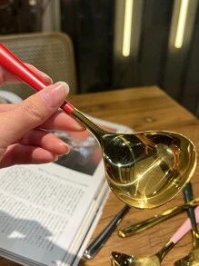 1pc/2pcs/4pcs 304 Stainless Steel Korean Long Handle Soup Spoons & Dining Spoons, Oversized Soup Ladles For Home Use,Kitchen,Christmas Gift,School Supplies