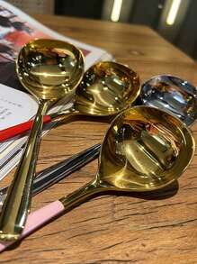 1pc/2pcs/4pcs 304 Stainless Steel Korean Long Handle Soup Spoons & Dining Spoons, Oversized Soup Ladles For Home Use,Kitchen,Christmas Gift,School Supplies