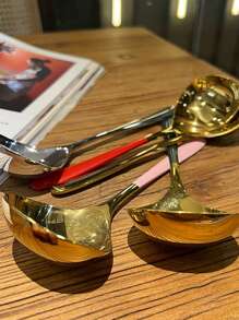 1pc/2pcs/4pcs 304 Stainless Steel Korean Long Handle Soup Spoons & Dining Spoons, Oversized Soup Ladles For Home Use,Kitchen,Christmas Gift,School Supplies