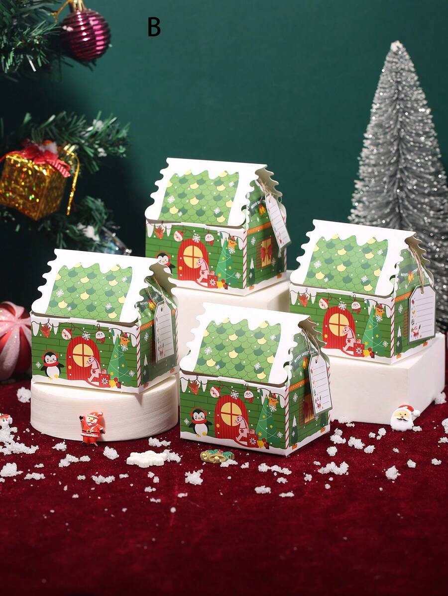 6 cái/24 cái/gói Túi quà tặng tiệc Giáng sinh, hộp đựng đồ ăn nhẹ kẹo và hộp giấy Trang trí Giáng sinh Quà tặng tiệc Giáng sinh Đồ dùng tiệc Giáng sinh Tiệc Giáng sinh Giáng sinh vui vẻ Đêm Giáng sinh - màu xanh lá - Xem 1