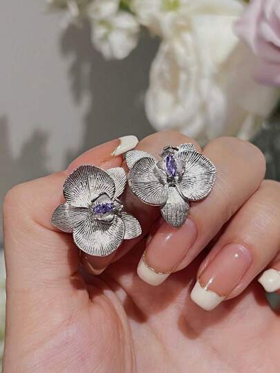 1 زوج أقراط نسائية صينية على شكل فراشة أرشيديّة دقيقة بنمط معقد بلوني أرجواني، إكسسوار حفل زفاف أنيق ومناسب للارتداء اليومي