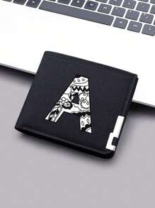 1 件时尚 26 个字母 2D 印花双折钱包 - 大容量，皮革翻盖口袋卡夹，涤纶材质，轻巧可折叠，无衬里，适合小男孩的绝佳酷炫礼物 - 彩色 - 查看 2