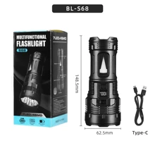 Super Bright Portable 7*LED Flashlight Multifunctional High Lumen Bright Light Tactical Flashlight Rechargeable Waterproof Emergency Light With Floodlight Side Light Digital Power Display Camping Light Searchlight Outdoor Light - Black - View 12