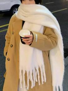 1 Women'solid Color Mohair Scarf Female Autumn Winter 2024 New All-In-One Neck Korean Version Of Advanced Sense Thick Warm Cape Suitable For Daily Use Accessories Women - Multicolor - View 12