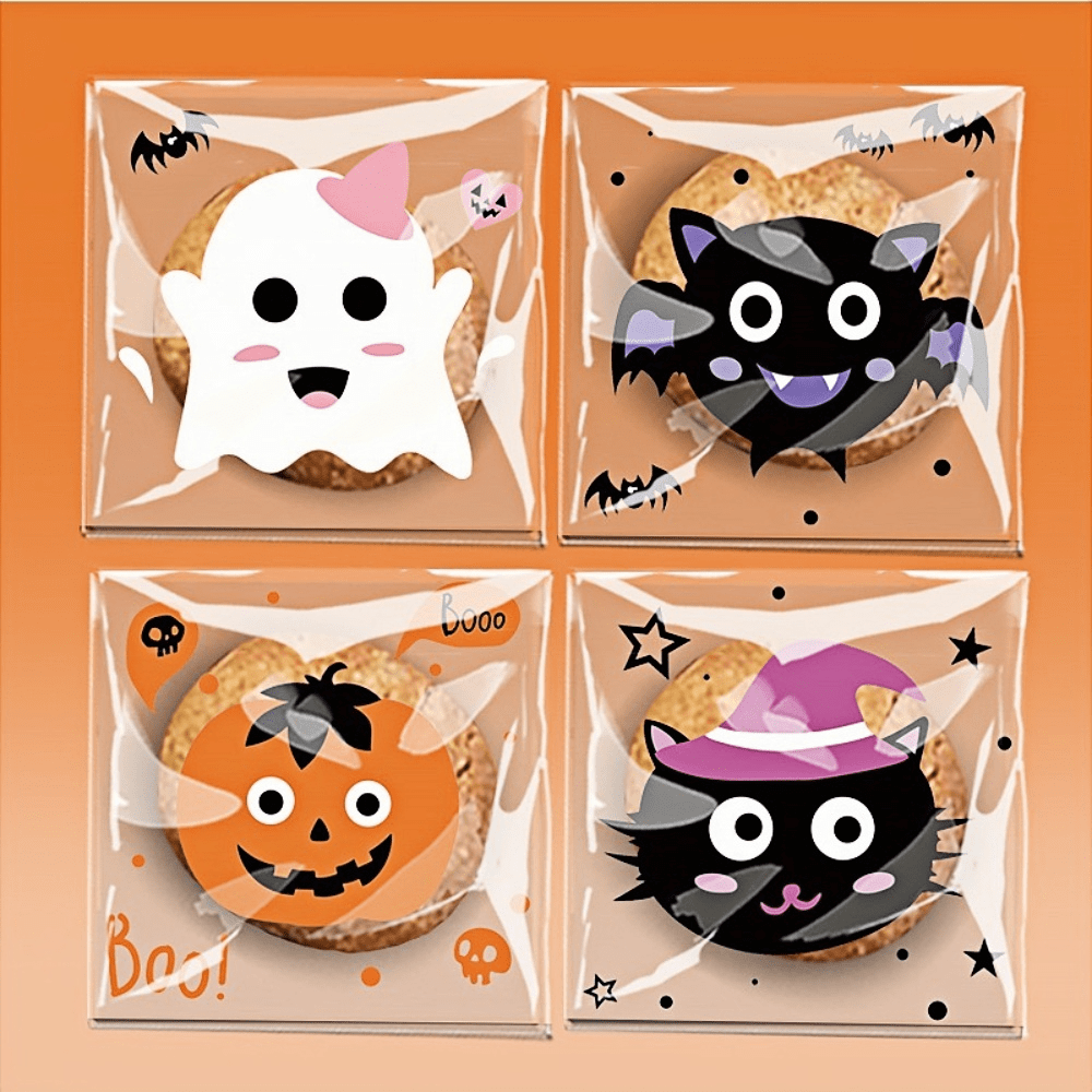 100pcs Mixed Spooky Halloween/Christmas Self-Seal Cookie, Nougat, & Snowflake Crisp Candy Bags - Perfect For Party Treats And Ghostly Gifts