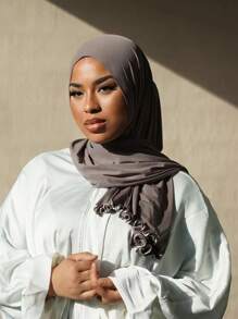 1pc Women Solid Jersy Hijab Modal Soft Headscarf With Frill Trimmed Decor Scarves For Women, Suitable For Daily Use In Arab Style Headband For Abaya