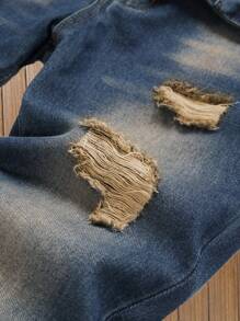 Tween Boy's Casual Jeans With Ripped Details And Pockets - Teal Blue - View 5