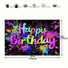 1 pieza Telón de fondo vibrantede graffiti de slime - Decoración para fiesta de cumpleaños que brilla en la oscuridad - Fondo fotográfico interactivo con luz negra con efectos de salpicaduras de pintura de colores - Perfecto para celebraciones llenas de diversión y cabina de fotos, Navidad
