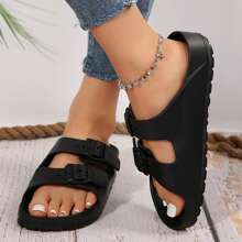 Women's Non-Slip Waterproof Sandals Comfortable Double-Buckle Slippers Adjustable EVA Flat Sandals - 黑色 - 查看 6