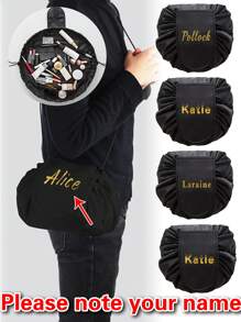 1 Túi đựng mỹ phẩm có dây rút tùy chỉnh cho nữ, 4 kiểu chữ, túi đựng đồ trang điểm, tên cá nhân, họa tiết tùy chỉnh, túi đựng đồ trang điểm, túi đựng mỹ phẩm may đo cá nhân, túi đựng đồ du lịch có dây rút, túi đựng đồ vệ sinh cá nhân cho học sinh, túi đeo vai, túi đựng đồ trang điểm, quà tặng cho bé gái - màu đen - Xem 1