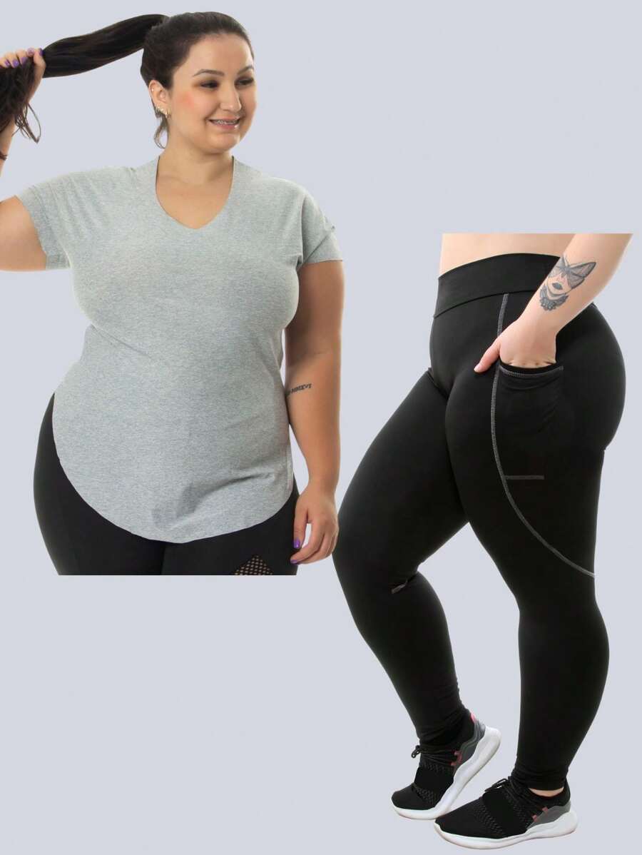 kit Conjunto Fitness Plus Size Academia (calça + blusa) 10647/11059