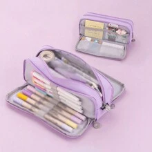 1 pieza Estuche para lápices de gran capacidad con 3 compartimentos, bolsa para bolígrafos para escuela, adolescentes, niños, hombres, mujeres. Útiles escolares, almacenamiento de papelería para estudiantes (Negro, Rosa, Morado, Azul Marino, Azul Glaciar, Verde, Estampado de Cactus, Estampado de Macaron) (¡La ubicación de los estampados de Macaron y Cactus en la superficie del estuche para lápices es aleatoria!) Vuelta al cole, Útiles escolares, Estuche para lápices, Mochila escolar - Negro - Ver 17