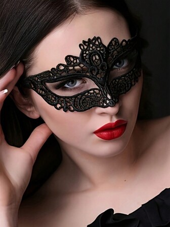 1pc Halloween Adult Mysterious Sexy Couple Party Black Lace Decorative Eye Mask