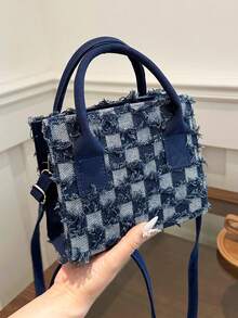 Bolso de mano con asa y bandolera acolchado de moda, nuevo bolso de hombro de piel de poliuretano pequeño para banquetes y eventos, versátil para viajes al aire libre y vacaciones, bolso de trabajo diario para oficinistas y estudiantes, bolsa casual para guardar teléfono móvil y monedas - Azul lavado oscuro - Ver 3