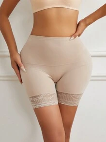 Flarixa 女士短裤裙下蕾丝平角裤高腰收腹平角内裤女士柔软内裤产后塑身内衣 - 杏色 - 查看 1