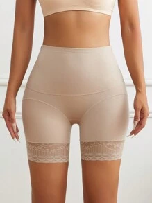 Flarixa 女士短裤裙下蕾丝平角裤高腰收腹平角内裤女士柔软内裤产后塑身内衣 - 杏色 - 查看 2