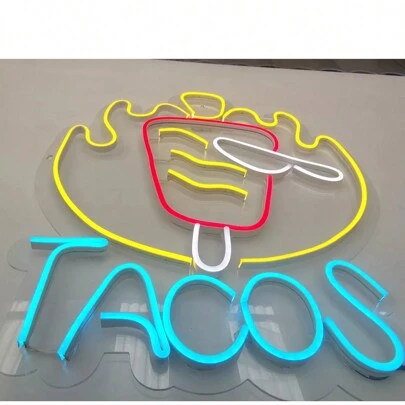 Letrero Neon led Trompo Pastor Tacos 50cmx40cm conexión directa a 120v