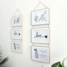 1set Triple  Hanging  Photo Frame  Landscape Multiple Photos Picture Frames For Wall 4x6 /5x7  Room Home Office Decor - Wood Color - View 9