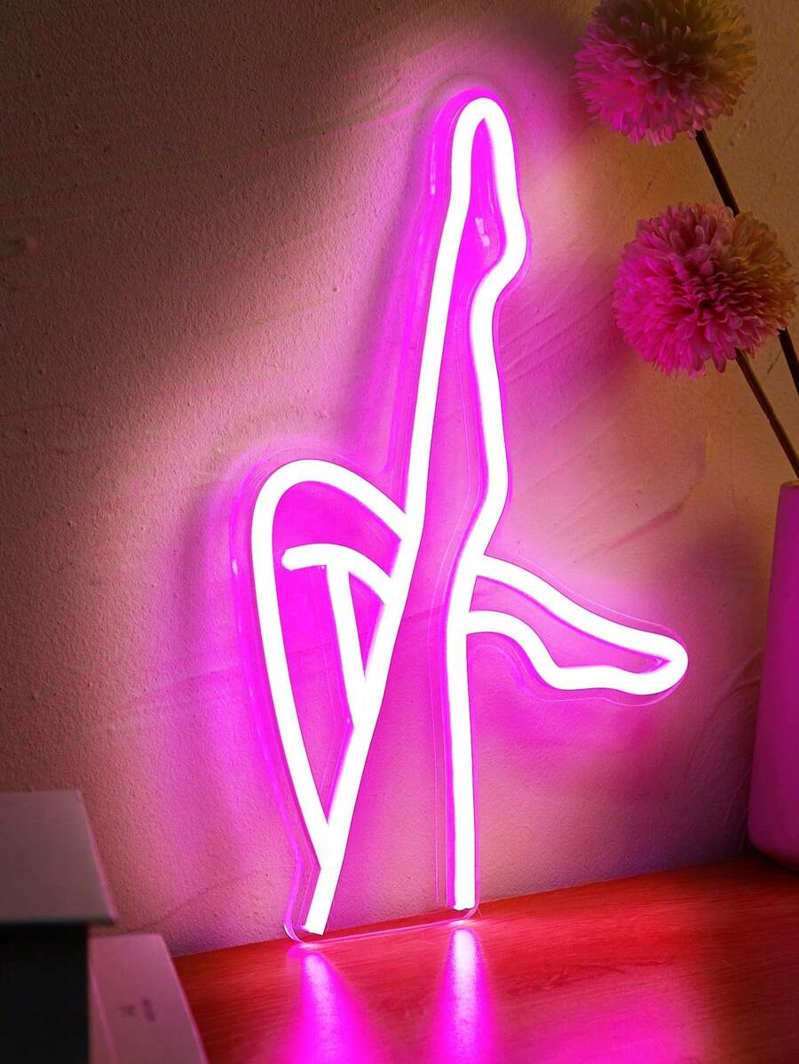 1PC Pink LED Neon Sign Leg Neon Signs For Wall Decor Powered By 5V USB Used For Bedroom Party Wedding Living Room - 粉色 - 查看 1