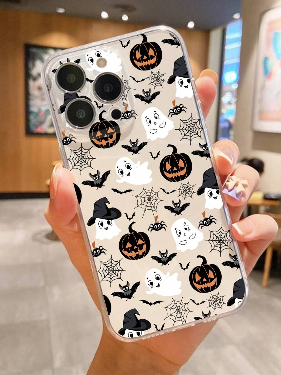 Pumpkin 1pc Halloween Fashionable Anti-Fall Anti-Slip Protective Phone Case Compatible With IPhone, Compatible With Honor, Compatible With Redmi, Compatible With Samsung Galaxy, Compatible With Pixel,International Version, Not The Domestic Version - Clear - View 1