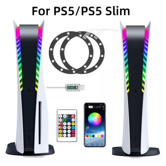 RGB LED-lichtstrip voor Playstation 5 / Playstation 5 Silm-gameconsole Playstation 5, LED-lichtstripringkit, decoratieve accessoire met afstandsbediening, pas uw favoriete kleur aan via de app, afstandsbediening inbegrepen