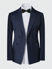 CLOUDSTYLE Men's Double-Breasted Suit Jacket With Notch Lapel And Trousers, Suitable For Wedding Occasions - Navy Blue - View 2