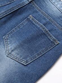 Teen Boy's Dark Blue Distressed Straight Leg Jeans - Dark Wash - View 5