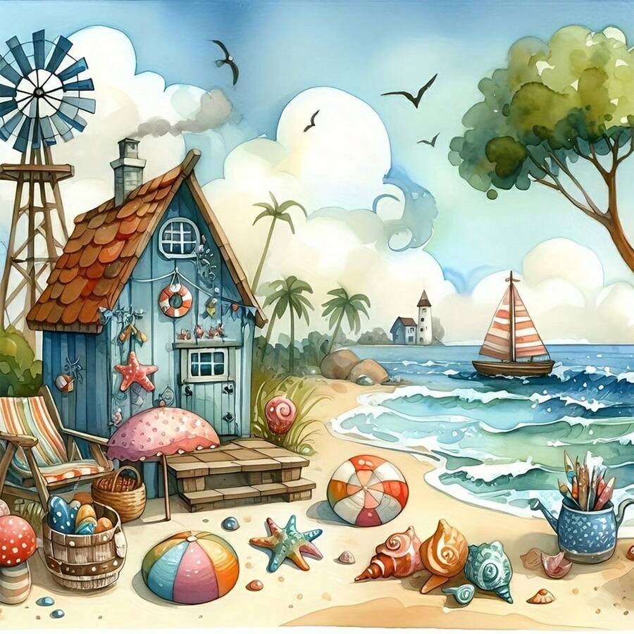 1 PC 40*40 cm/ 15.8 * 15.8in Bộ tranh kim cương 5D DIY Hoa văn bãi biển Khoan đầy đủ Hình tròn Kim cương nghệ thuật Thêu chữ thập Hình ảnh Tranh kim cương thủ công không có khung, để trang trí tường - Nhiều màu - Xem 1