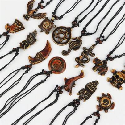 10pcs/Pack Retro Cool Resin Turtle, Eagle, Dolphin Pendant Necklaces, Suitable For Men's Daily Wear, Travel, Party, Gift