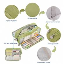 1 pieza Estuche para lápices de gran capacidad con 3 compartimentos, bolsa para bolígrafos para escuela, adolescentes, niños, hombres, mujeres. Útiles escolares, almacenamiento de papelería para estudiantes (Negro, Rosa, Morado, Azul Marino, Azul Glaciar, Verde, Estampado de Cactus, Estampado de Macaron) (¡La ubicación de los estampados de Macaron y Cactus en la superficie del estuche para lápices es aleatoria!) Vuelta al cole, Útiles escolares, Estuche para lápices, Mochila escolar - Negro - Ver 8