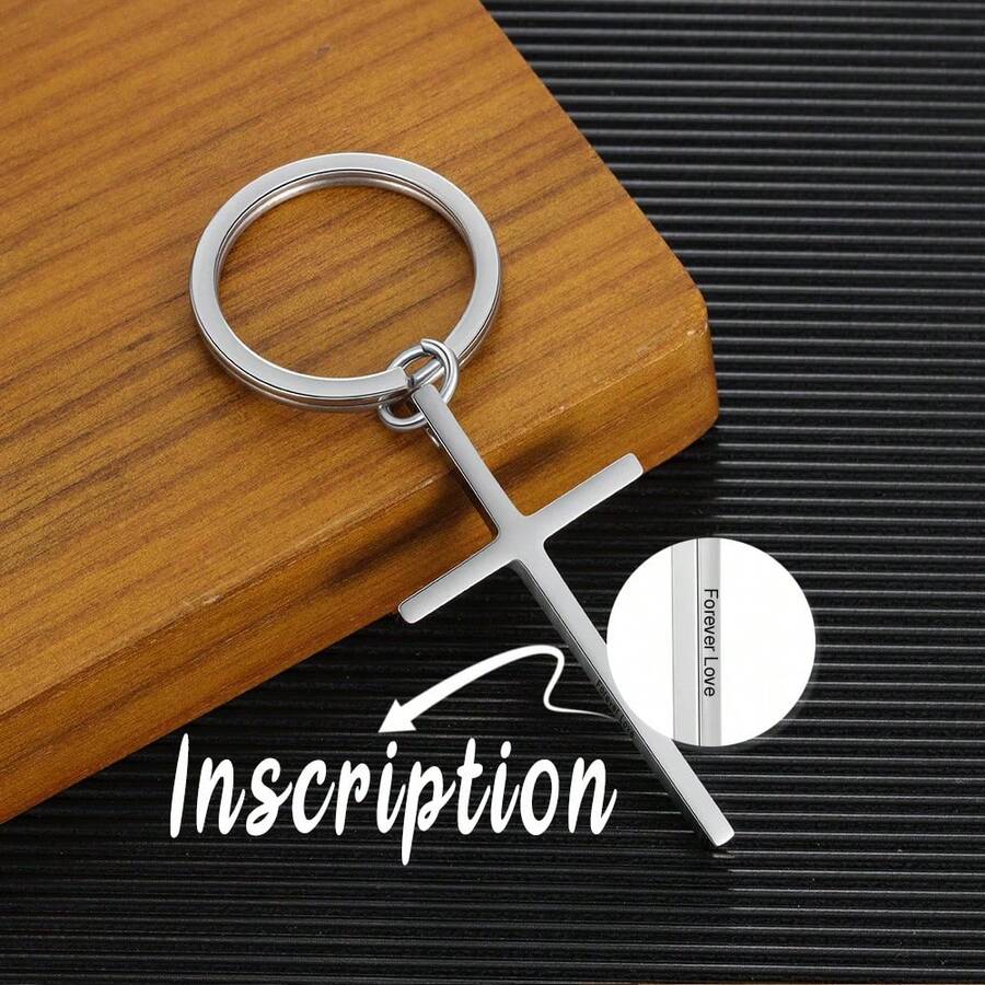 男士个性化不锈钢钥匙扣定制雕刻名字钥匙链女士配饰珠宝 - 銀色 - 查看 1