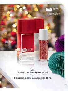 Avon Dúo SXY SIDE, colonia para dama con atomizador (50 ml) + Fragancia rollette con destellos 10 ml, AV, aroma floral frutal - Rojo - Ver 1