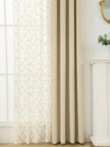 4 Panels Gray Blackout Curtains With Embroidery And Sheer, Sun-Blocking And Heat-Insulating Full Set, For Living Room, Bedroom, Dining Room Decoration - Grey - View 9