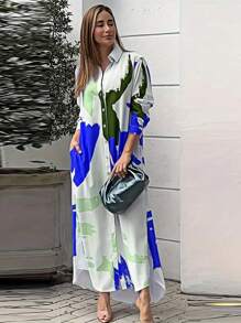 Women's Autumn Fashion Casual Print Loose Shirt Dress