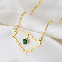 1入組沙地阿拉伯帶綠寶石金色吊墜項鍊，沙烏地阿拉伯珠寶女士女孩