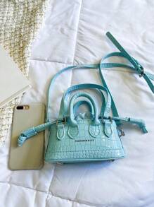 Mini geantă de mână la modă din piele lacuită cu model crocodil