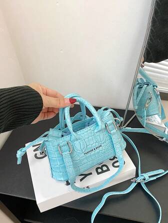 Mini Fashionable Patent Leather Crocodile Pattern Women's Handbag