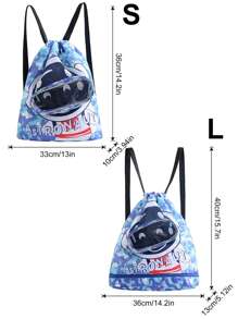 1pc Cartoon Printed Waterproof DryWet Separated Shoulder Backpack, Swimming Bag, Beach Storage Bag, Drawstring Toiletry Bag - Blue - View 6