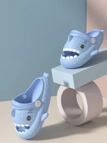Funny Night Light Shark Kids' Slippers With Anti-Kick Design And Holes, Beach Style, Back Strap, Summer - Blue - View 3