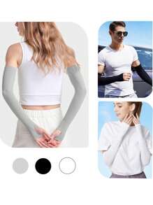 Arm Sleeves With Thumb Hole Protection Cooling Arm Sleeves 3 Colors Compression Long Women Men Summer Sun Arm Cover Sleeves Tattoo Cover For Sports Workouts Cycling Driving,School - A - View 7