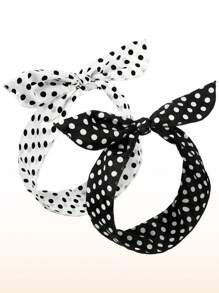 2入組女童用波點頭帶，復古紅領巾彩帶五十年代風格金屬線圈頭箍，復古印花髮帶 - 彩色 - 查看 4