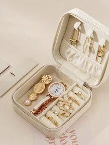 CASEGRACE 1pc PU Leather Square Jewelry Box Organizer Portable Necklace Ring Jewellery Storage Case For Valentine's Day Gift Back To School