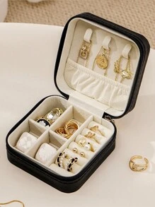CASEGRACE 1pc PU Leather Square Jewelry Box Organizer Portable Necklace Ring Jewellery Storage Case For Valentine's Day Gift Back To School