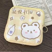 1pc Portable Cartoon Sanitary Pouch Large Capacity Menstrual Pad Storage Bag Cute Animal Organizer