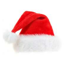 Gorro de Papá Noel de peluche gruesa con pompón grande para Navidad, Halloween, decoración de Halloween - Rojo - Ver 4